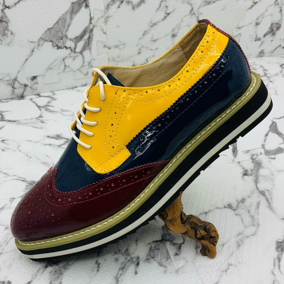 Men's Angelino Yellow | Navy | Burgundy Patent Casual Shoes NWT