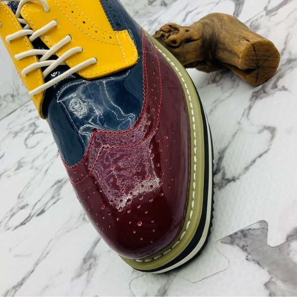 Men's Angelino Yellow | Navy | Burgundy Patent Casual Shoes NWT