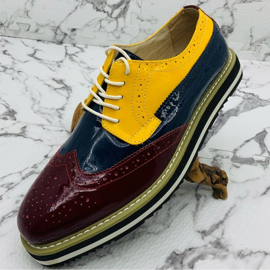 Men's Angelino Yellow | Navy | Burgundy Patent Casual Shoes NWT