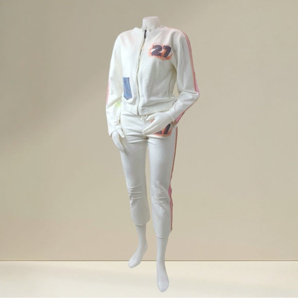 Women's Azzure Vintage White | Neón Pink | Denim Blue Capri Tracksuit NWT