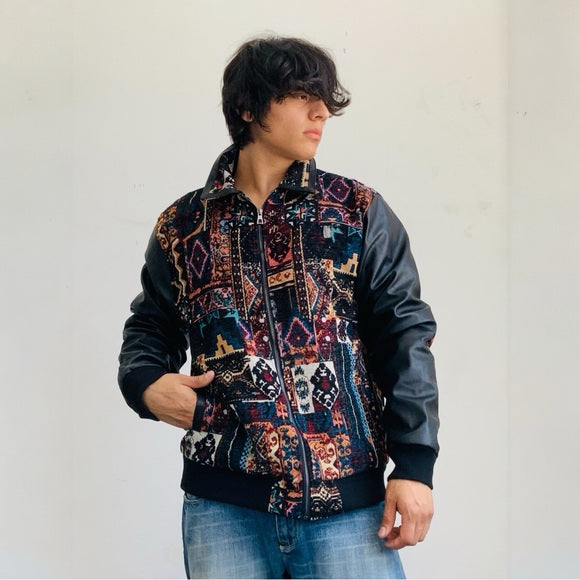 Men’s Makobi Black Tapestry Design Casual Jacket NWT