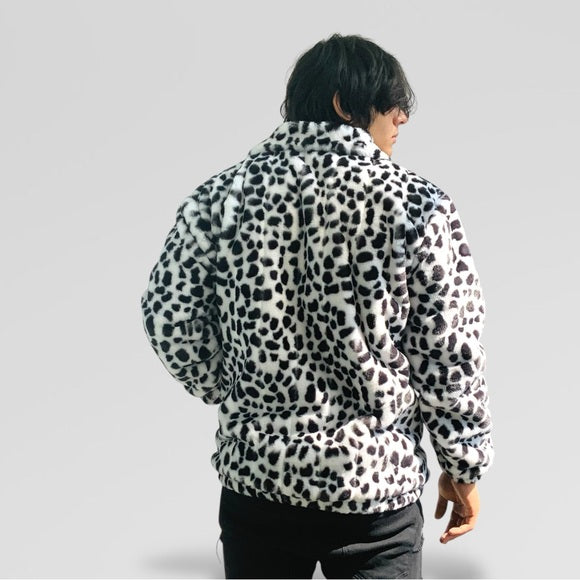 Men's Manzini White | Black Leopard Faux Fur Fuzzy Winter Casual Coat NWT