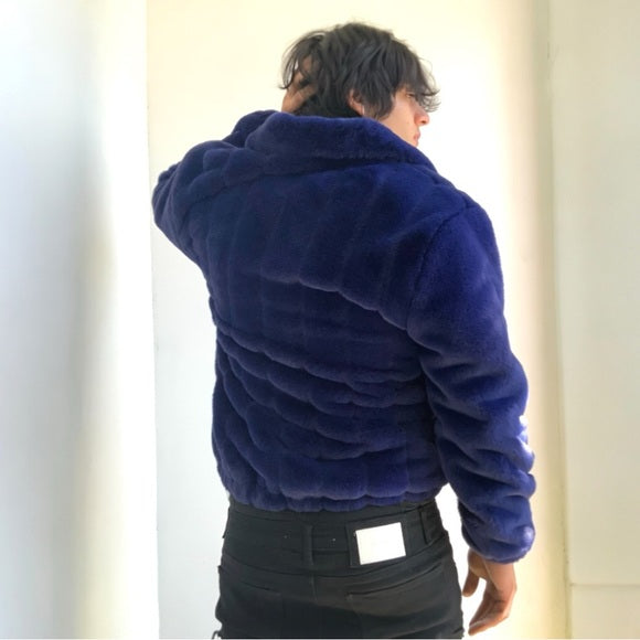 Men's Manzini Navy Faux Fur Fuzzy Casual Coat NWT