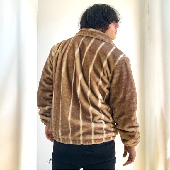 Men's Manzini Brown | White Faux Fur Fuzzy Casual Coat NWT