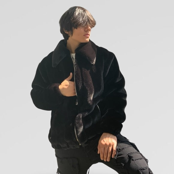 Men’s Manzini Black Faux Fur Fuzzy Casual Coat NWT