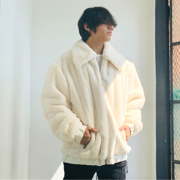 Men's Manzini Ivory Faux Fur Fuzzy Casual Coat NWT