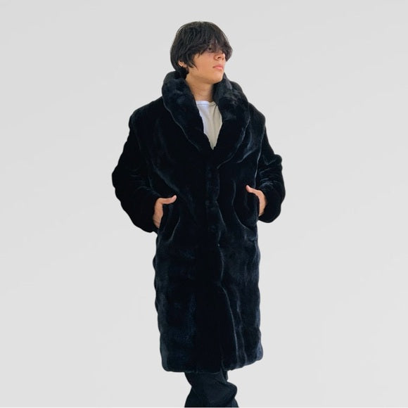 Men's Manzini Black Faux Fur Casual Overcoat NWT