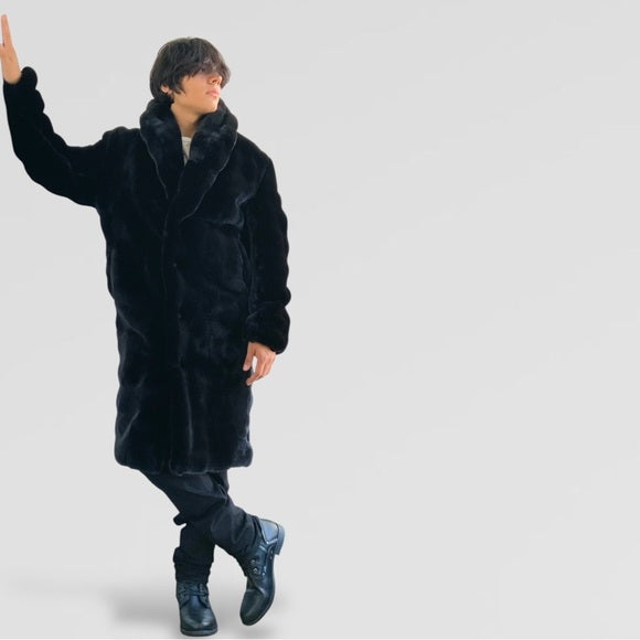 Men's Manzini Black Faux Fur Casual Overcoat NWT
