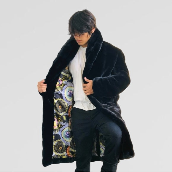 Men's Manzini Black Faux Fur Casual Overcoat NWT