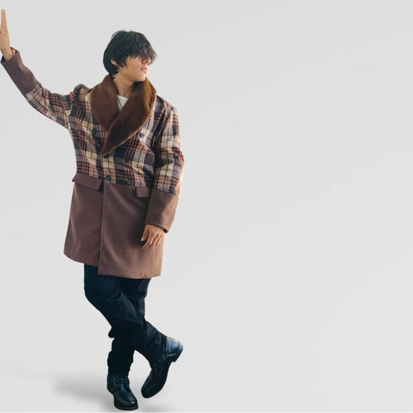 Men's Manzini Solid Brown | Plaid Faux Fur Casual Overcoat NWT
