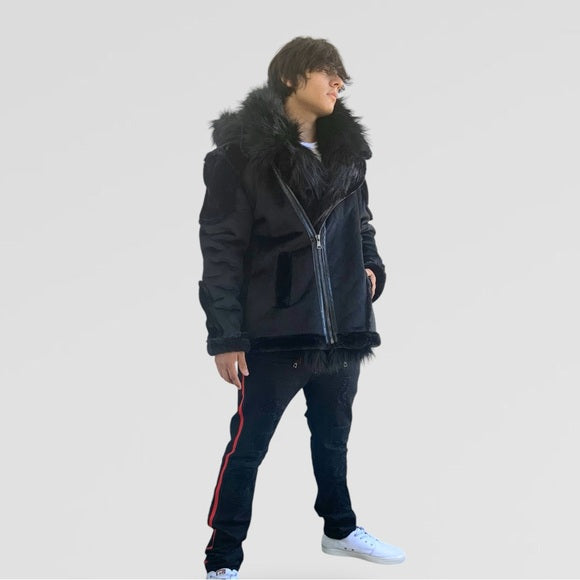 Men's Manzini Black Faux Fur Hooded Winter Jacket NWT