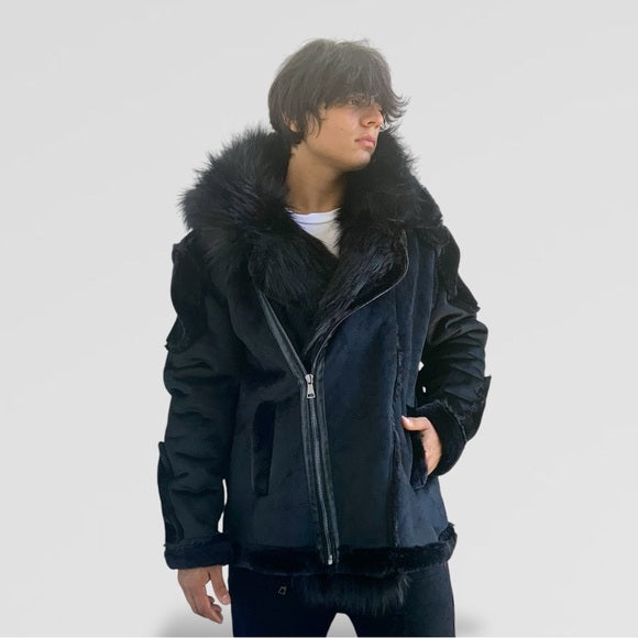 Men's Manzini Black Faux Fur Hooded Winter Jacket NWT