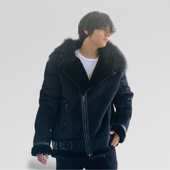 Men's Manzini Black Faux Fur Winter Jacket MWT