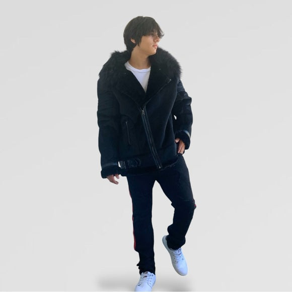 Men's Manzini Black Faux Fur Winter Jacket MWT