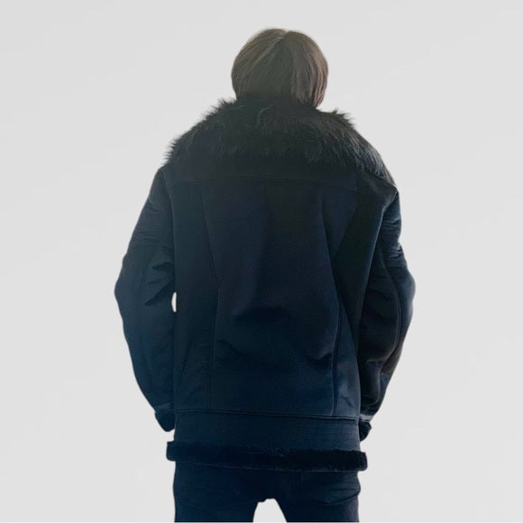 Men's Manzini Black Faux Fur Winter Jacket MWT