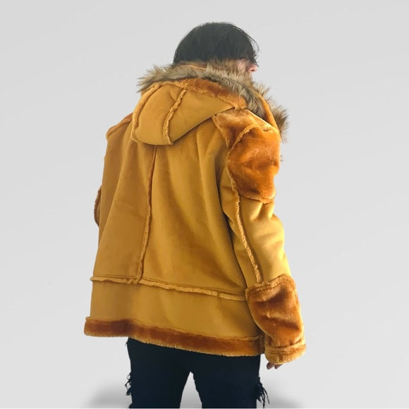 Men's Manzini Cognac | Tan Faux Fur Hooded Casual Jacket NWT