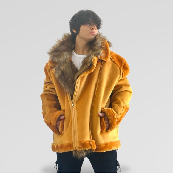 Men's Manzini Cognac | Tan Faux Fur Hooded Casual Jacket NWT