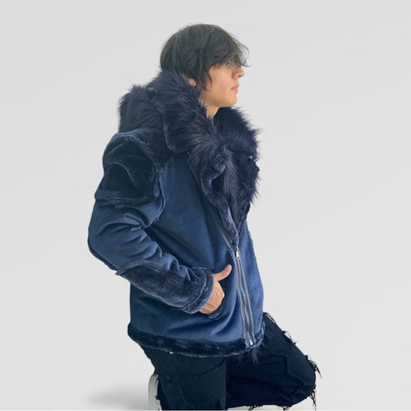 Men's Manzini Navy Faux Fur Winter Jacket NWT