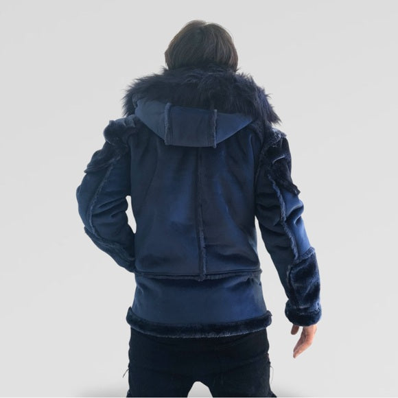 Men's Manzini Navy Faux Fur Winter Jacket NWT