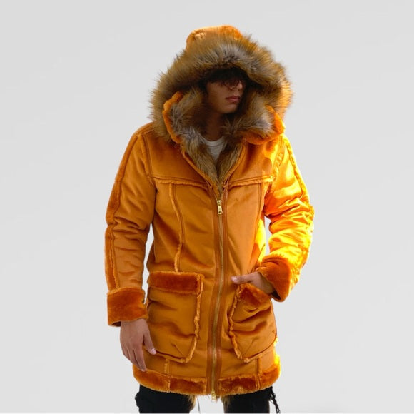 Men's Manzini Cognac Faux Fur Hooded Jacket NWT