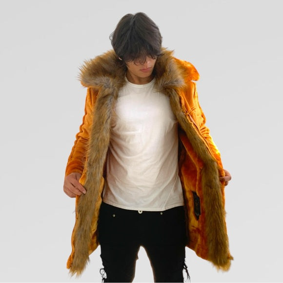 Men's Manzini Cognac Faux Fur Hooded Jacket NWT