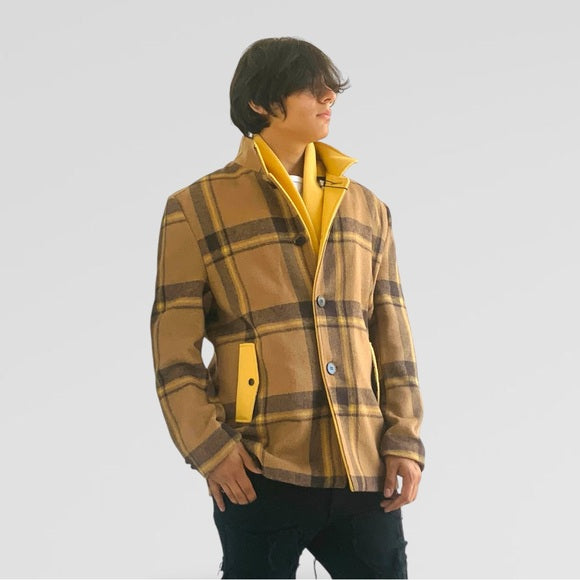 Men's Manzini Tan | Yellow Detachable Scarf Casual Coat NWT