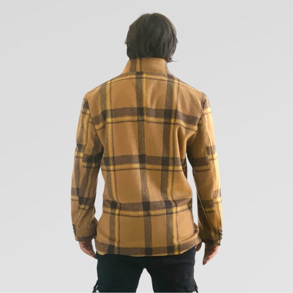 Men's Manzini Tan | Yellow Detachable Scarf Casual Coat NWT