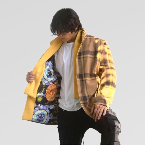 Men's Manzini Tan | Yellow Detachable Scarf Casual Coat NWT