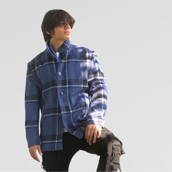 Men's Manzini Black | Blue Detachable Scarf Casual Coat NWT
