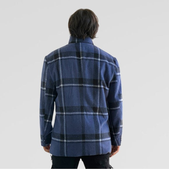 Men's Manzini Black | Blue Detachable Scarf Casual Coat NWT