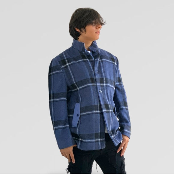 Men's Manzini Black | Blue Detachable Scarf Casual Coat NWT