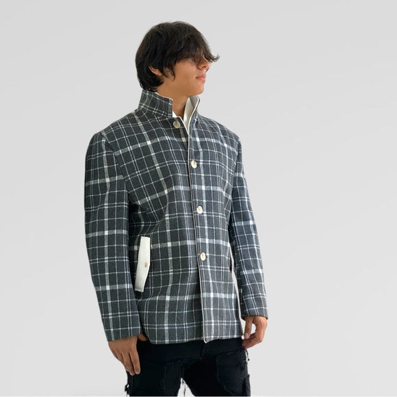 Men's Manzini Grey | White Detachable Scarf Casual Coat NWT