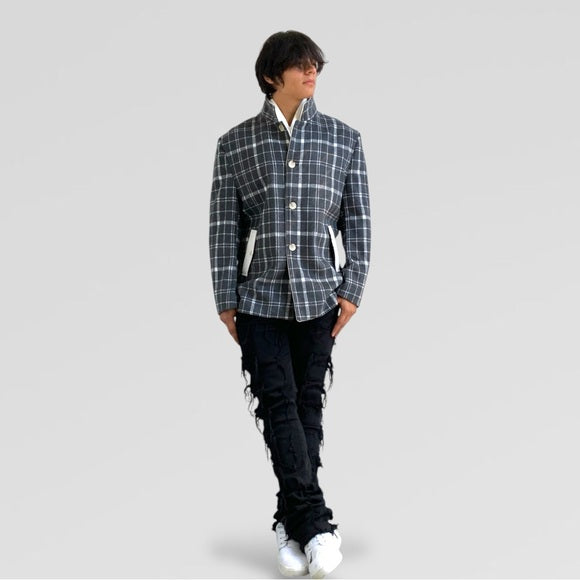 Men's Manzini Grey | White Detachable Scarf Casual Coat NWT