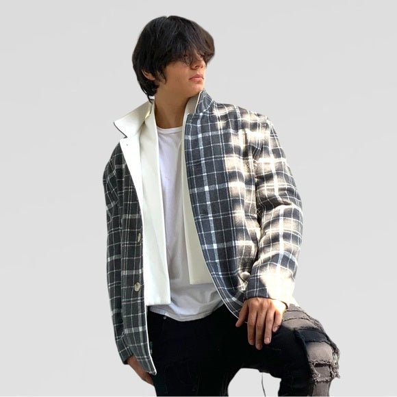 Men's Manzini Grey | White Detachable Scarf Casual Coat NWT