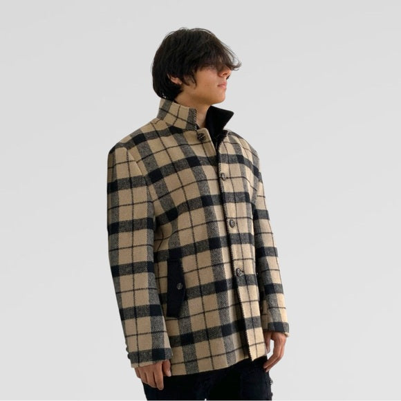 Men's Manzini Tan | Black Detachable Scarf Casual Coat NWT