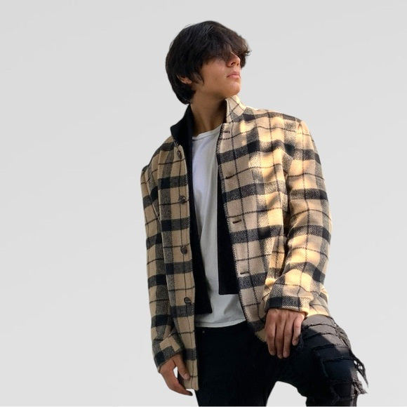Men's Manzini Tan | Black Detachable Scarf Casual Coat NWT