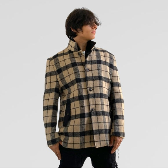Men's Manzini Tan | Black Detachable Scarf Casual Coat NWT