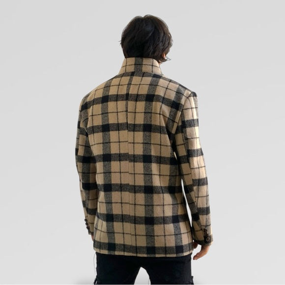 Men's Manzini Tan | Black Detachable Scarf Casual Coat NWT