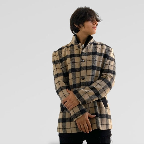 Men's Manzini Tan | Black Detachable Scarf Casual Coat NWT