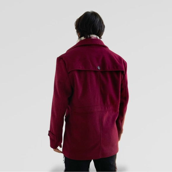 Men's Manzini Burgundy | White Detachable Scarf Casual Coat NWT