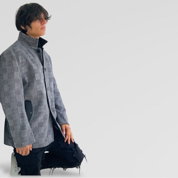 Men's Manzini Grey | Black Detachable Scarf Casual Coat NWT
