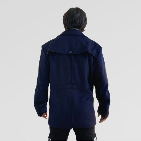 Men's Manzini Navy | Tan Detachable Scarf Casual Coat NWT