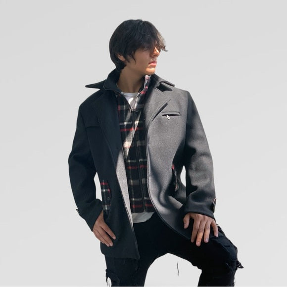 Men's Manzini Black | Red Detachable Scarf Casual Coat NWT
