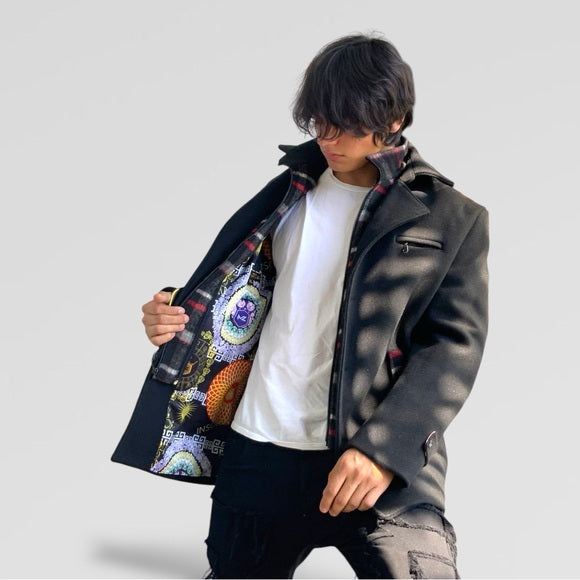 Men's Manzini Black | Red Detachable Scarf Casual Coat NWT