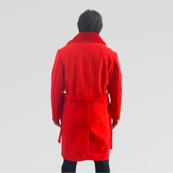 Men's Manzini Solid Red Faux Fur Casual Overcoat NWT