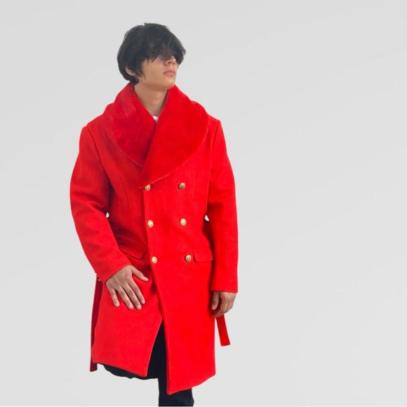 Men's Manzini Solid Red Faux Fur Casual Overcoat NWT