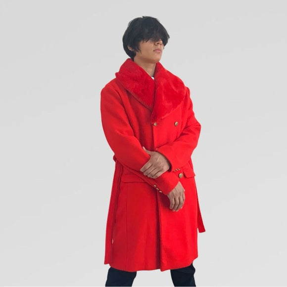 Men's Manzini Solid Red Faux Fur Casual Overcoat NWT