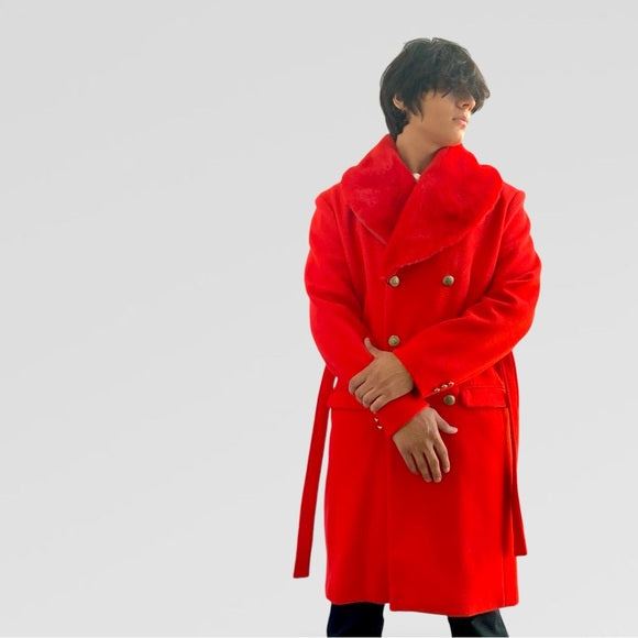 Men's Manzini Solid Red Faux Fur Casual Overcoat NWT