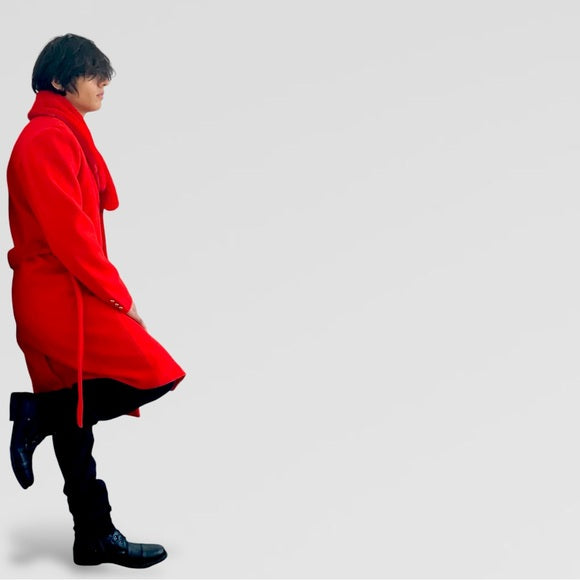 Men's Manzini Solid Red Faux Fur Casual Overcoat NWT