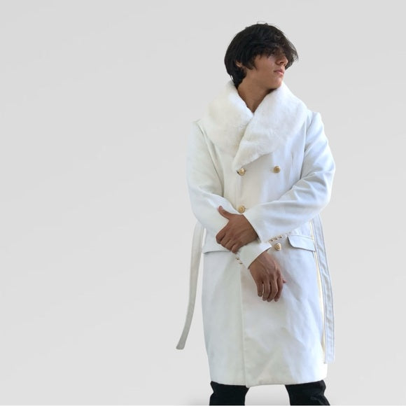 Men's Manzini Solid Off White Faux Fur Casual Overcoat NWT